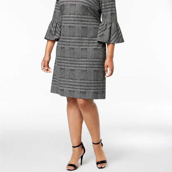 Calvin Klein Plus Size Plaid Bell-Sleeve Dress - Picture 2 of 13